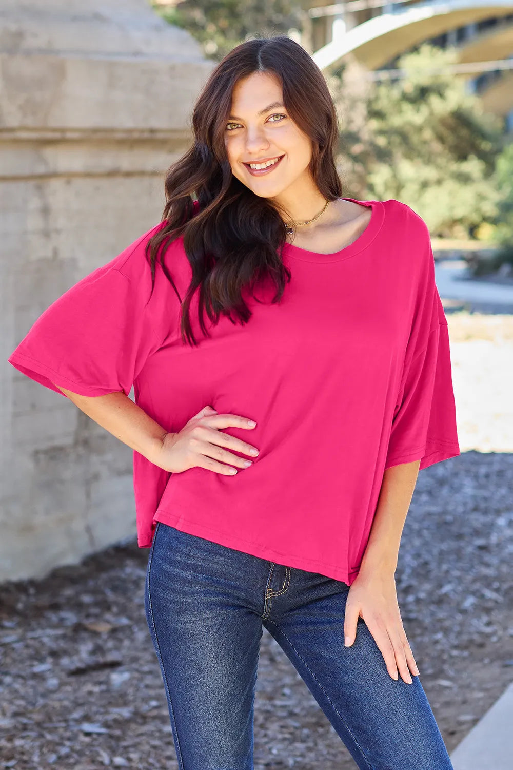 Basic Bae Full Size Round Neck Drop Shoulder T-Shirt - Blushé Belle
