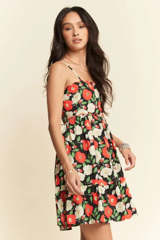 Davi & Dani Floral Scalloped Cutout Back Mini Dress - Blushé Belle