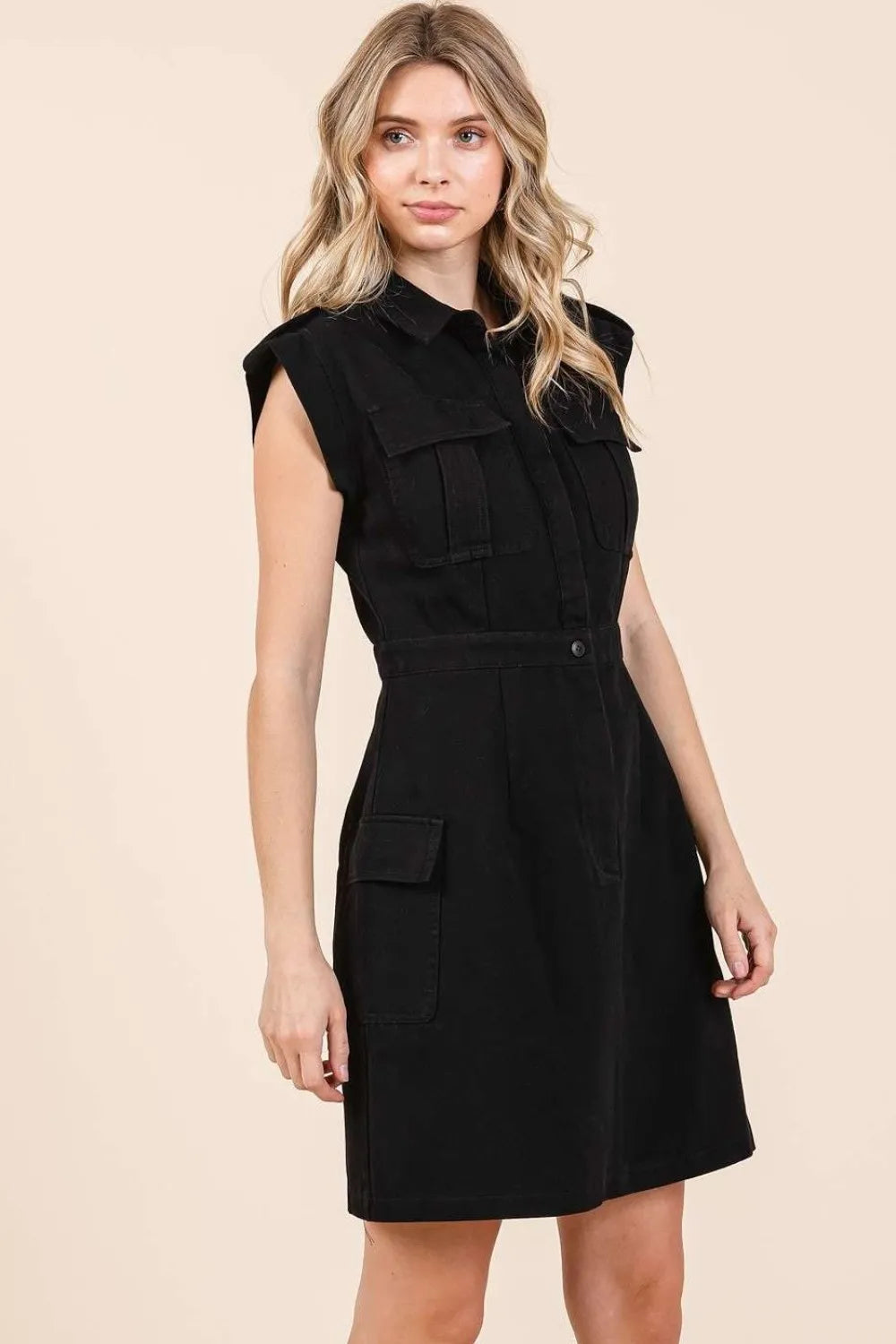 Mittoshop Cargo Pocket Half Button Mini Dress - Blushé Belle