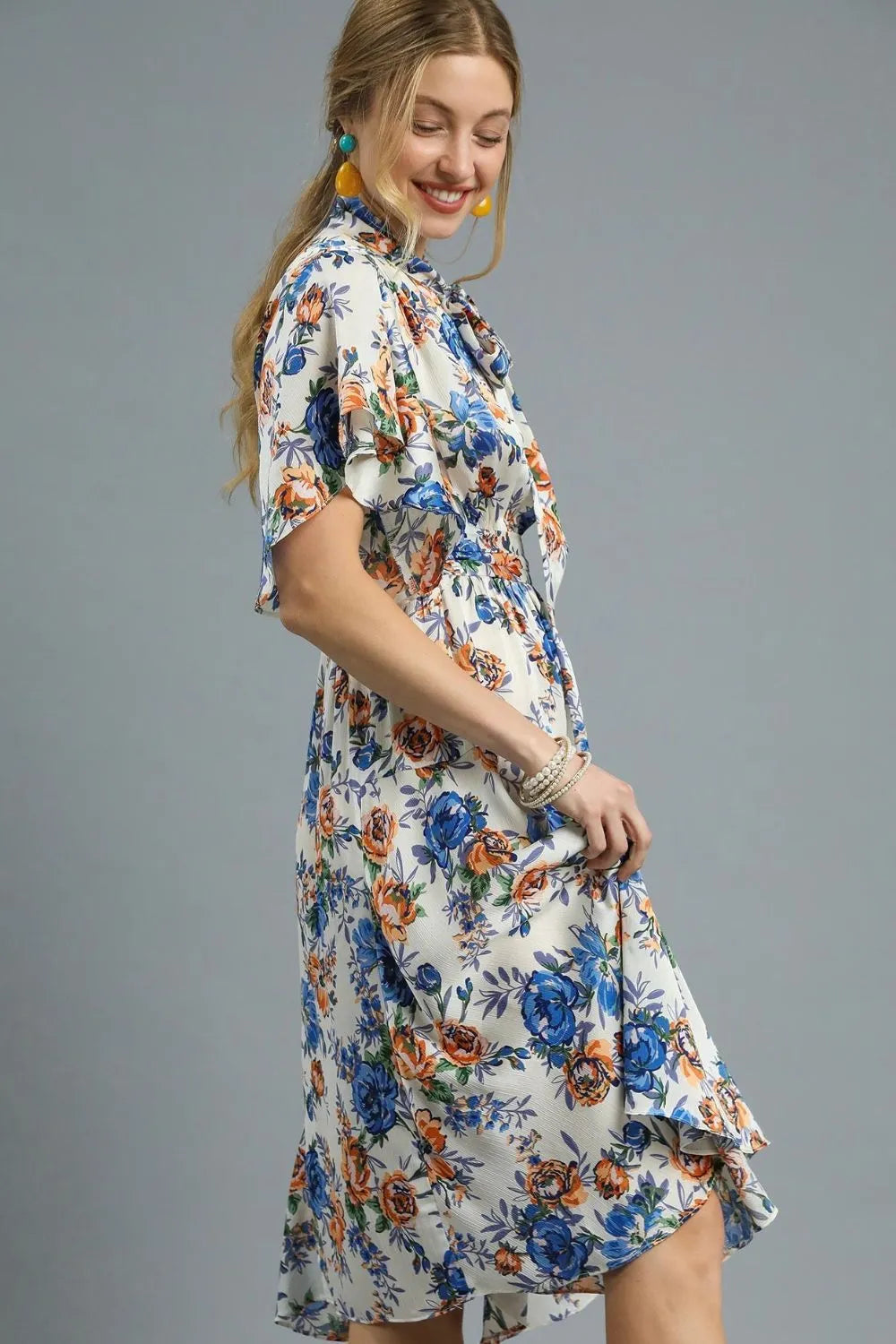 Umgee Floral Print Flutter Sleeve Dress - Blushé Belle