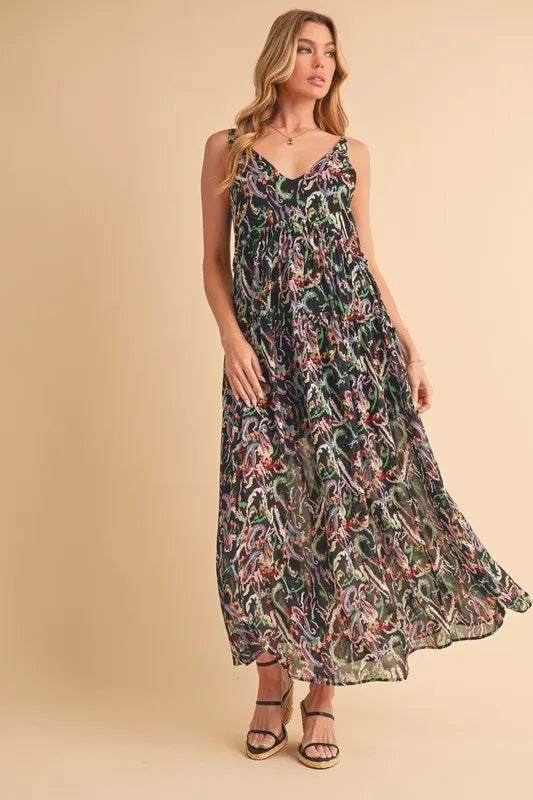 Aemi + Co Printed V-Neck Frill Tiered Cami Dress - Blushé Belle