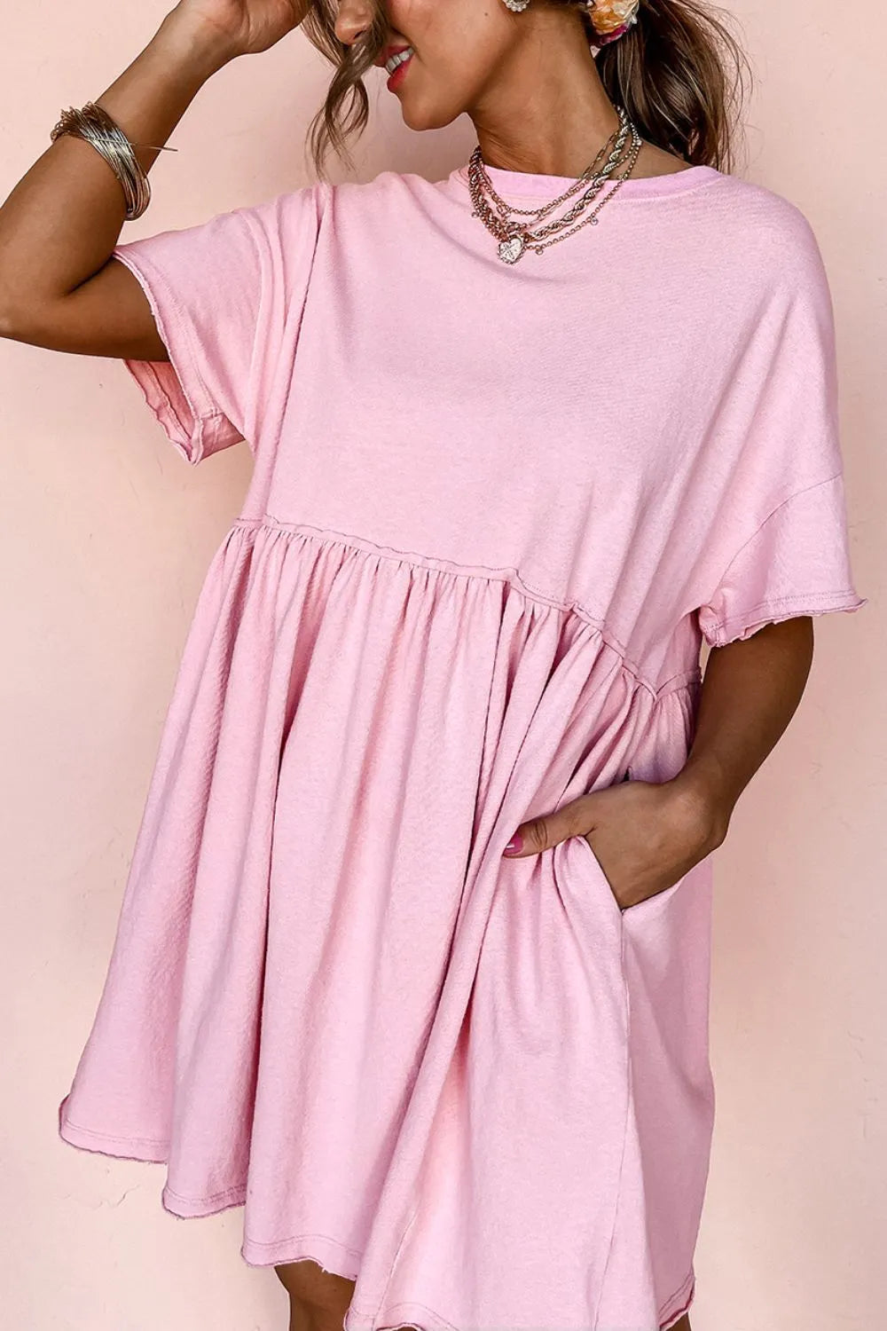 Round Neck Half Sleeve Mini Dress - Blushé Belle