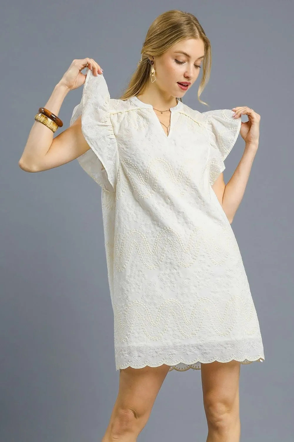 Umgee Scalloped Hem Embroidered Mini Dress - Blushé Belle