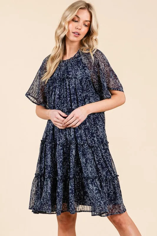 Lime 'N' Chili Ditsy Floral Print Sheer Ruffle Detail Mini Dress - Blushé Belle