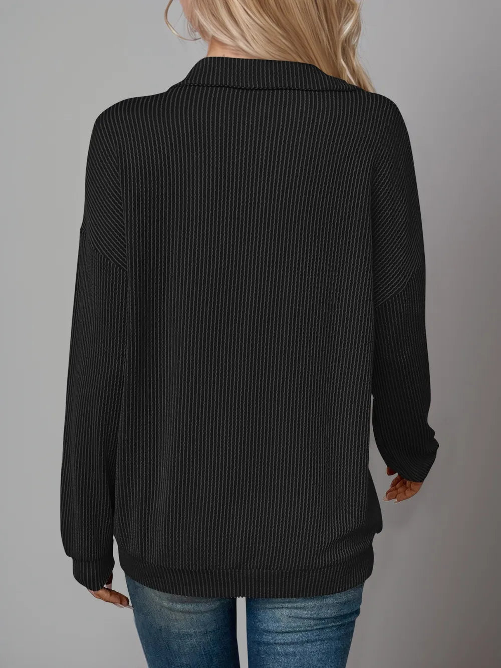 Double Take Striped Half Zip Long Sleeve T-Shirt - Blushé Belle