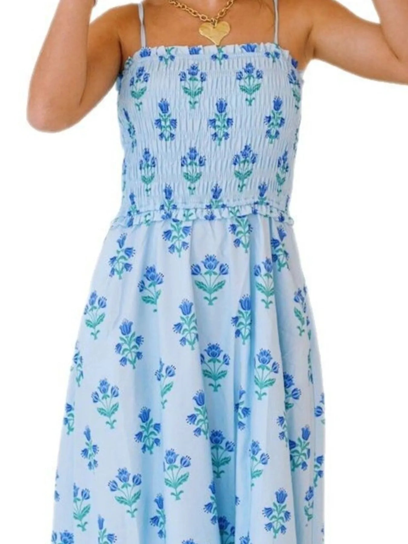 Floral Smocked Adjustable Strap Midi Cami Dress - Blushé Belle