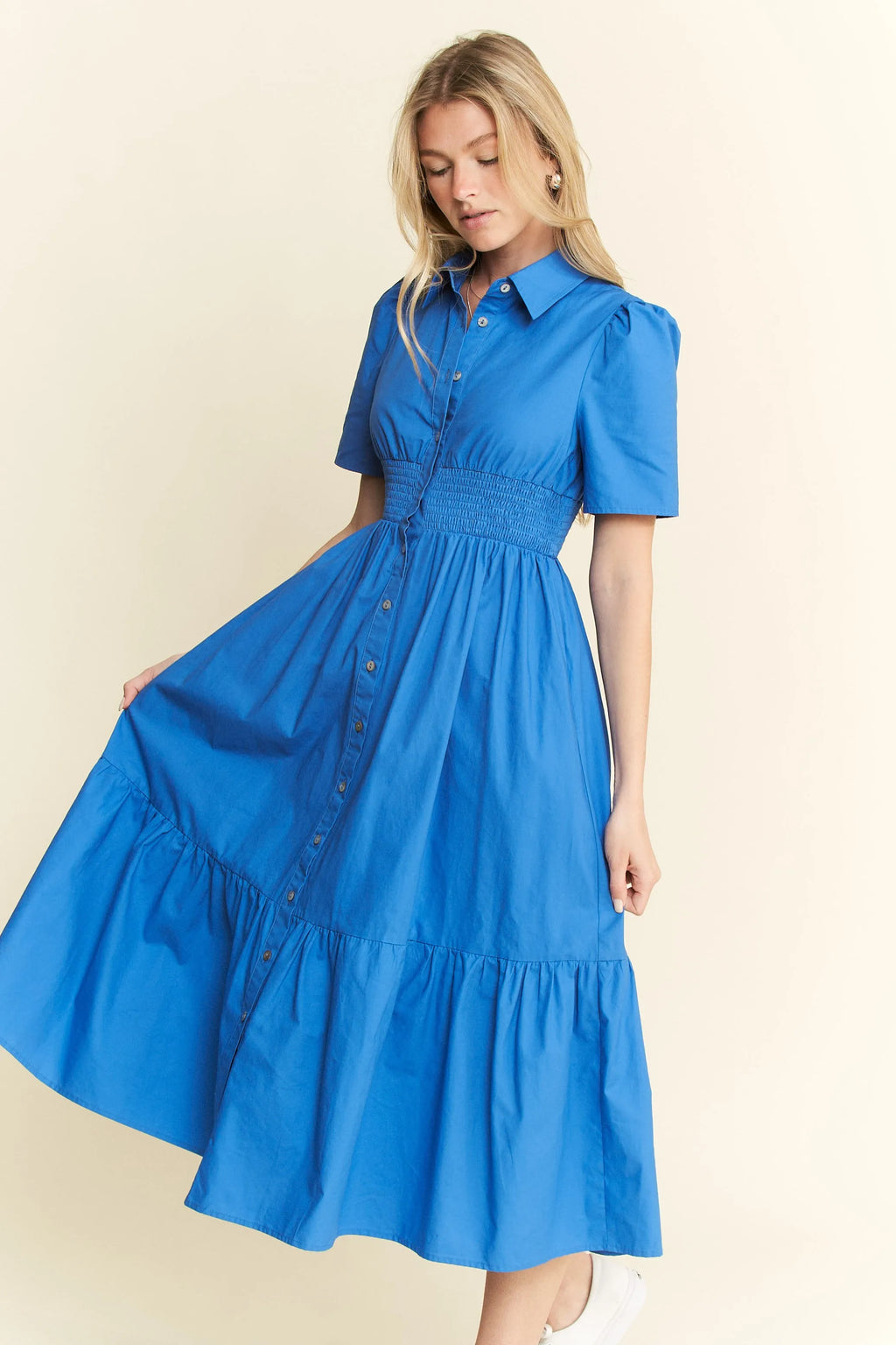 Jade By Jane Short Sleeve Button Down Midi Dress - Blushé Belle