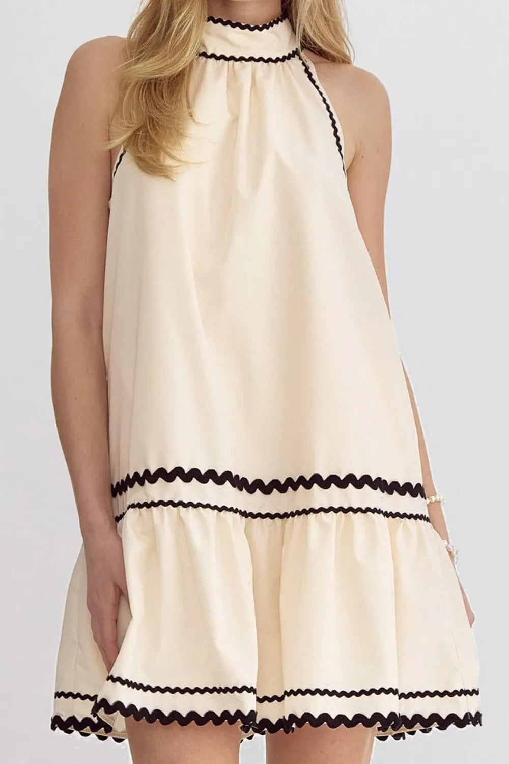 Stripe Ric Rac Trim Sleeveless Mini Dress - Blushé Belle