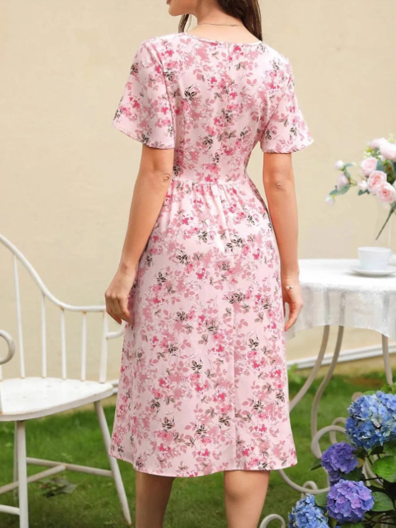 Floral Print V-Neck Belted Midi Dress - Blushé Belle