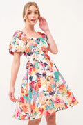 And The Why Square Neck Puff Sleeve Floral Dress - Blushé Belle