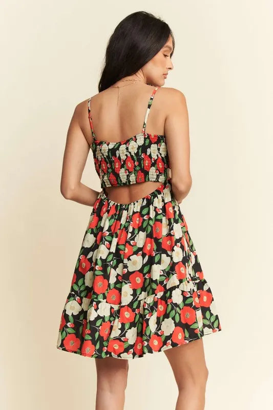 Davi & Dani Floral Scalloped Cutout Back Mini Dress - Blushé Belle