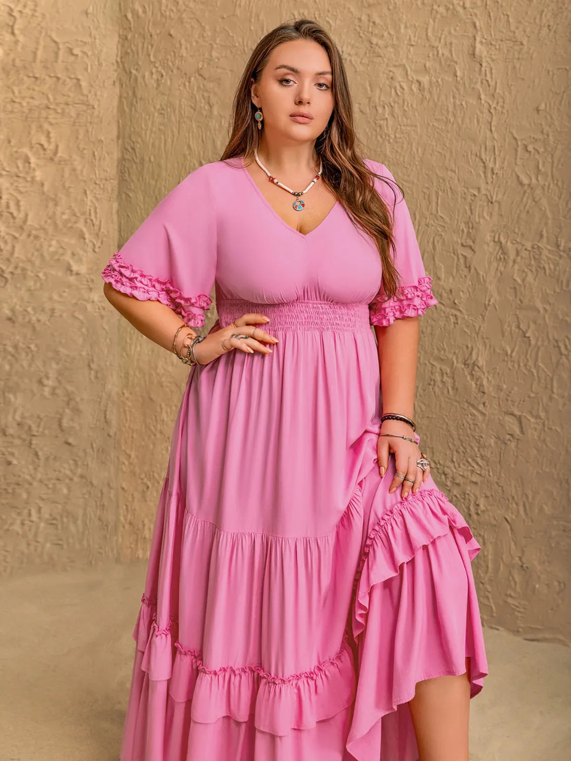 Plus Size V-Neck Half Sleeve Maxi Dress - Blushé Belle