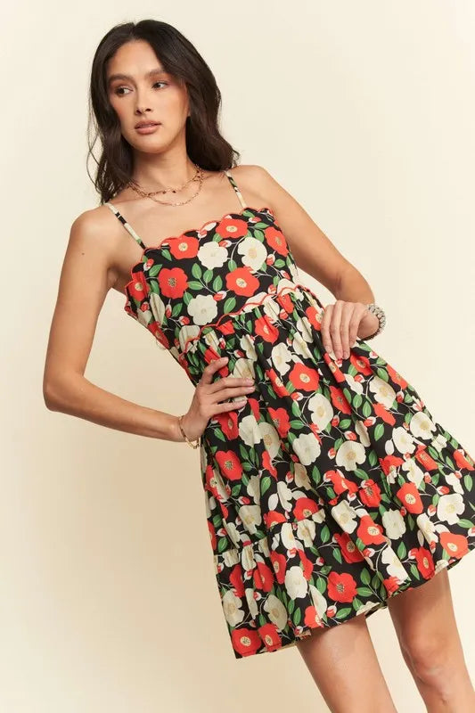 Davi & Dani Floral Scalloped Cutout Back Mini Dress - Blushé Belle