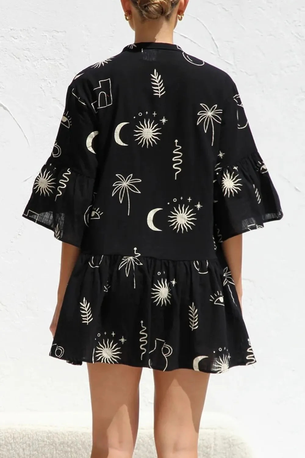 Ruched Printed Three-Quarter Sleeve Mini Dress - Blushé Belle