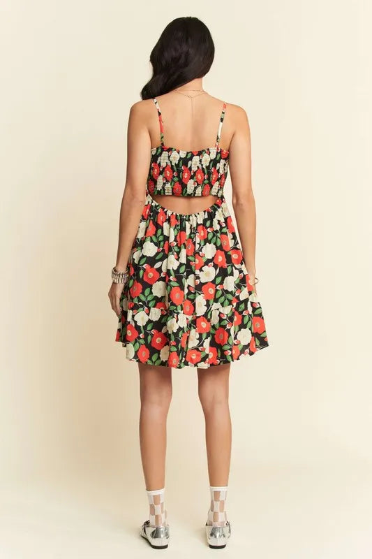 Davi & Dani Floral Scalloped Cutout Back Mini Dress - Blushé Belle