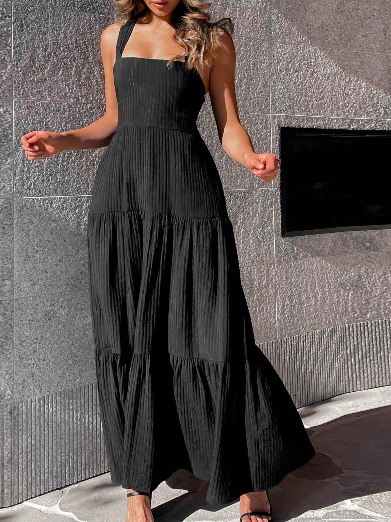 Square Neck Tiered Maxi Dress - Blushé Belle