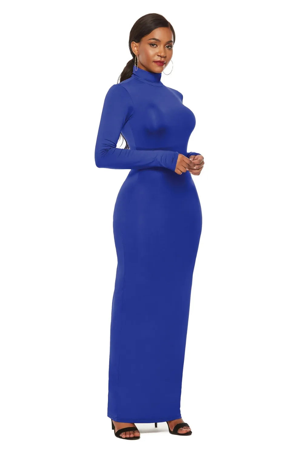 Mock Neck Long Sleeve Maxi Slim Dress - Blushé Belle