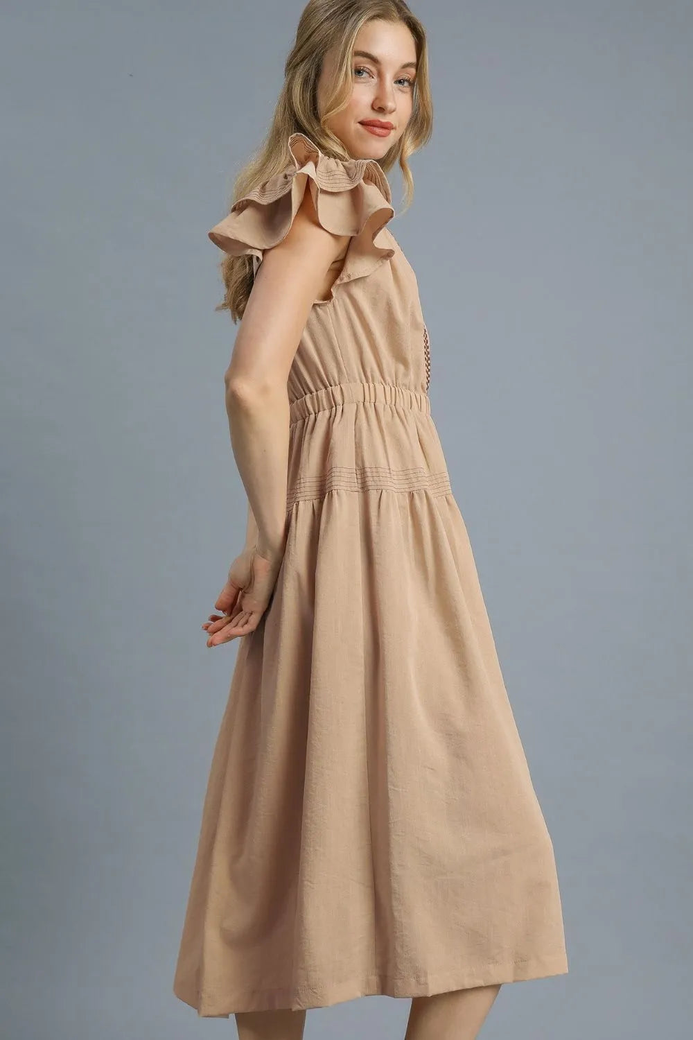 Umgee Ruffled Cap Sleeve Midi Dress with Contrast Trim Detail - Blushé Belle