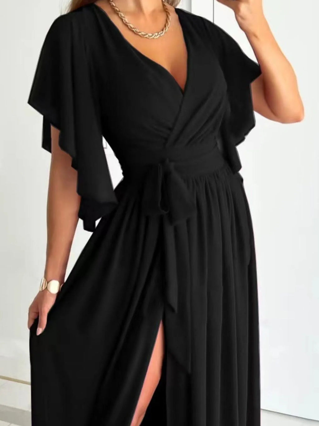 Flutter Sleeve Surplice Tie Waist Dress - Blushé Belle