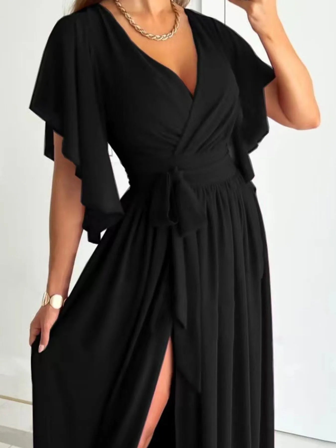 Flutter Sleeve Surplice Tie Waist Dress - Blushé Belle