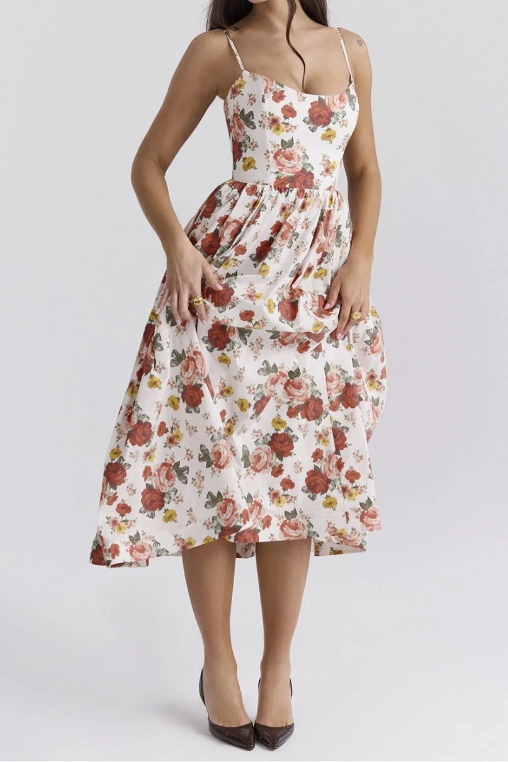 Floral Print Spaghetti Strap Midi Dress - Blushé Belle