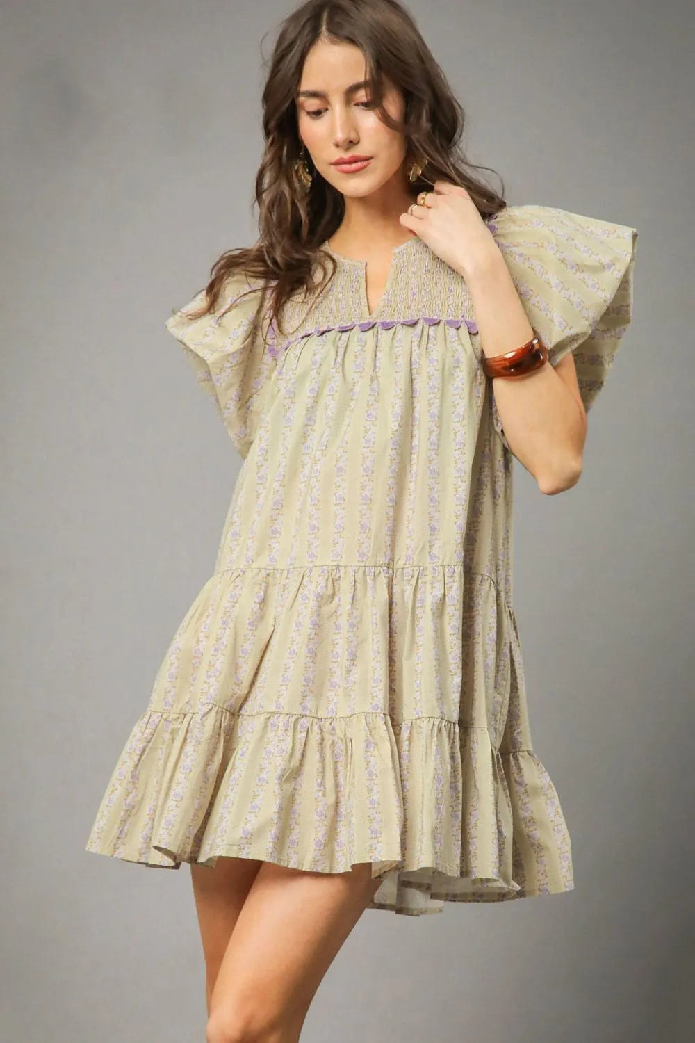 Umgee Floral Ruffled Cap Sleeve Tiered Mini Dress - Blushé Belle