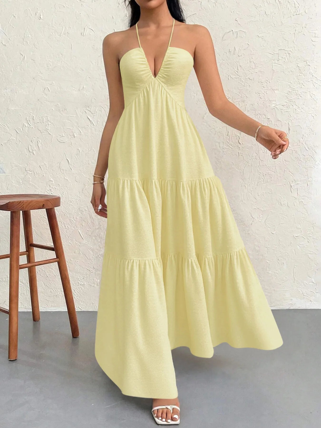 Halter Neck Tiered Maxi Dress - Blushé Belle