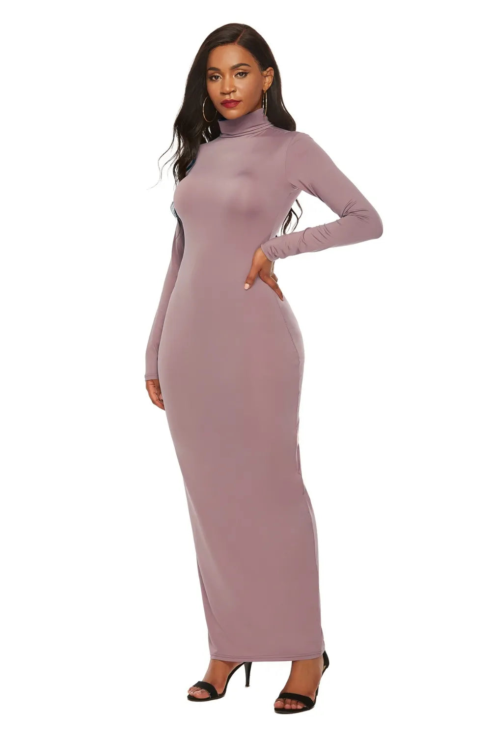 Mock Neck Long Sleeve Maxi Slim Dress - Blushé Belle