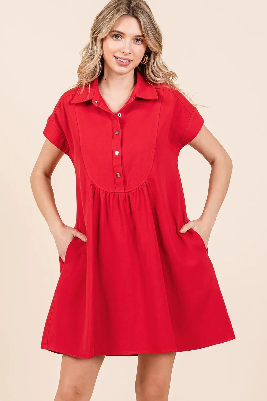 Mittoshop Twill Short Sleeve Collared Mini Dress - Blushé Belle
