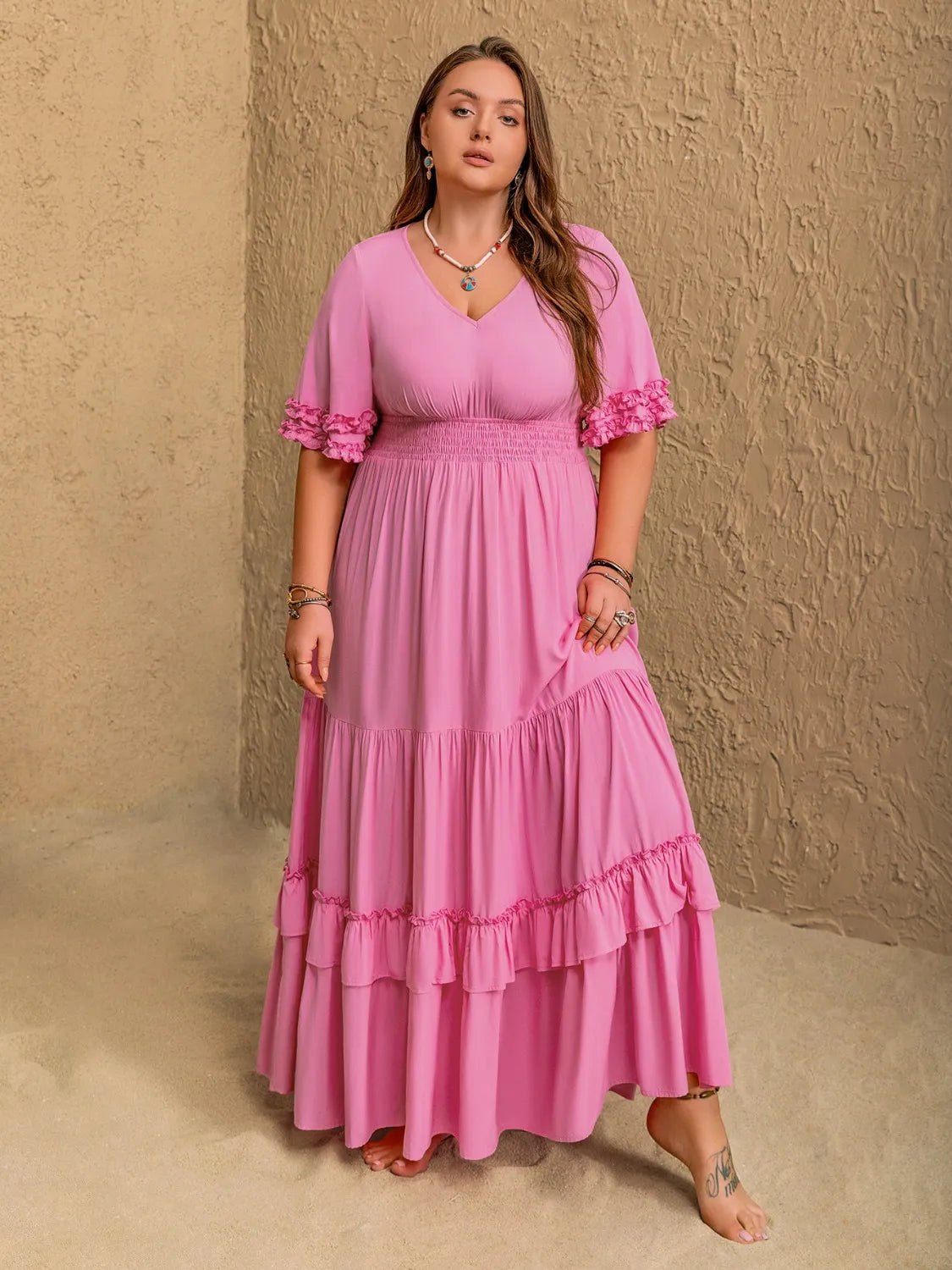 Plus Size V-Neck Half Sleeve Maxi Dress - Blushé Belle