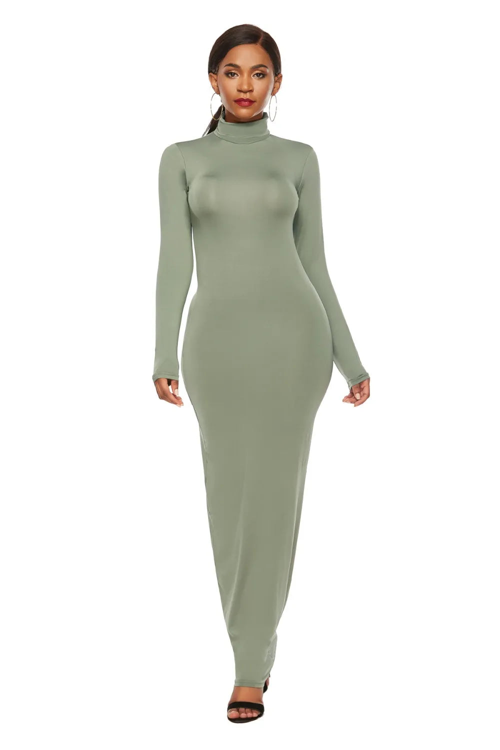 Mock Neck Long Sleeve Maxi Slim Dress - Blushé Belle
