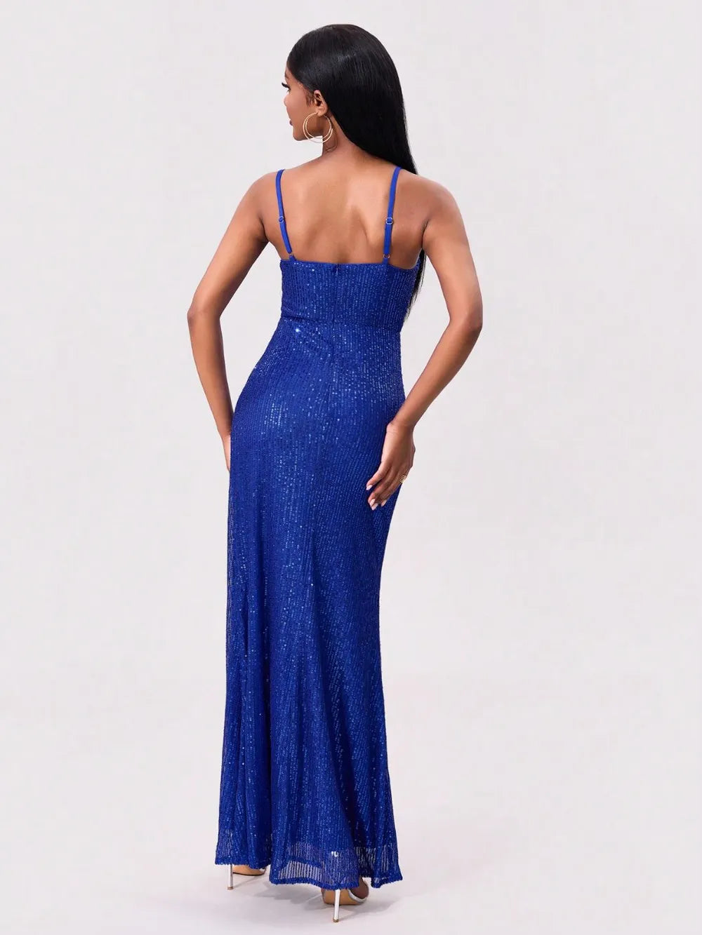 Slit Sequin Square Neck Spaghetti Strap Dress - Blushé Belle