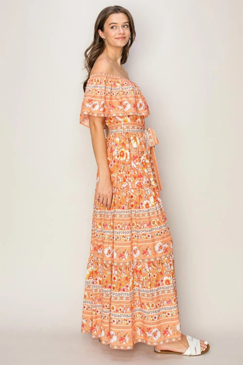 HYFVE Floral Off-Shoulder Tie Front Maxi Dress - Blushé Belle