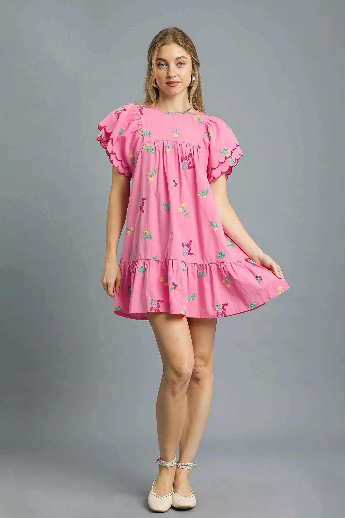 Umgee Floral Embroidered Short Sleeve Mini Dress - Blushé Belle