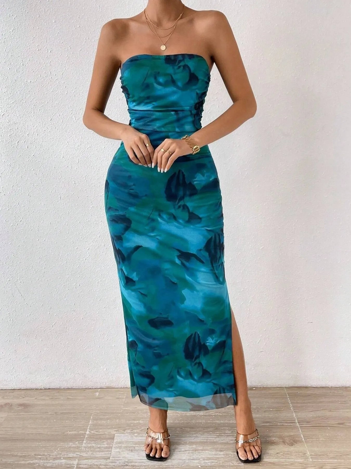 Printed Side Slit Tube Dress - Blushé Belle