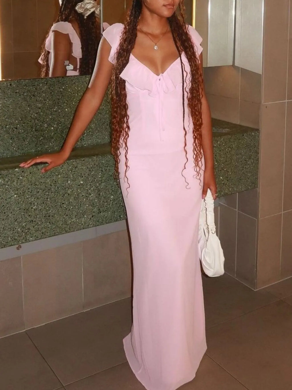 Ruffled V-Neck Sleeveless Maxi Dress - Blushé Belle