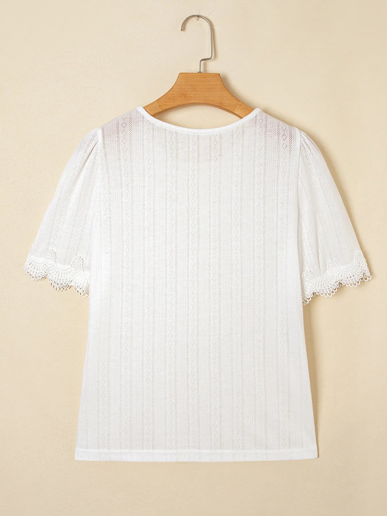 Scalloped Lace Trim Jacquard Textured T Shirt - Blushé Belle