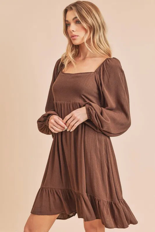 Aemi + Co Ruffled Hem Square Neck Balloon Sleeve Mini Dress - Blushé Belle