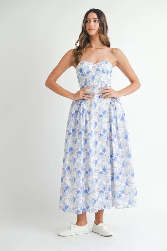 MABLE Sweetheart Neckline Floral Printed Midi Dress - Blushé Belle