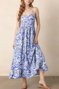 Floral Print Spaghetti Strap High Waist Dress - Blushé Belle