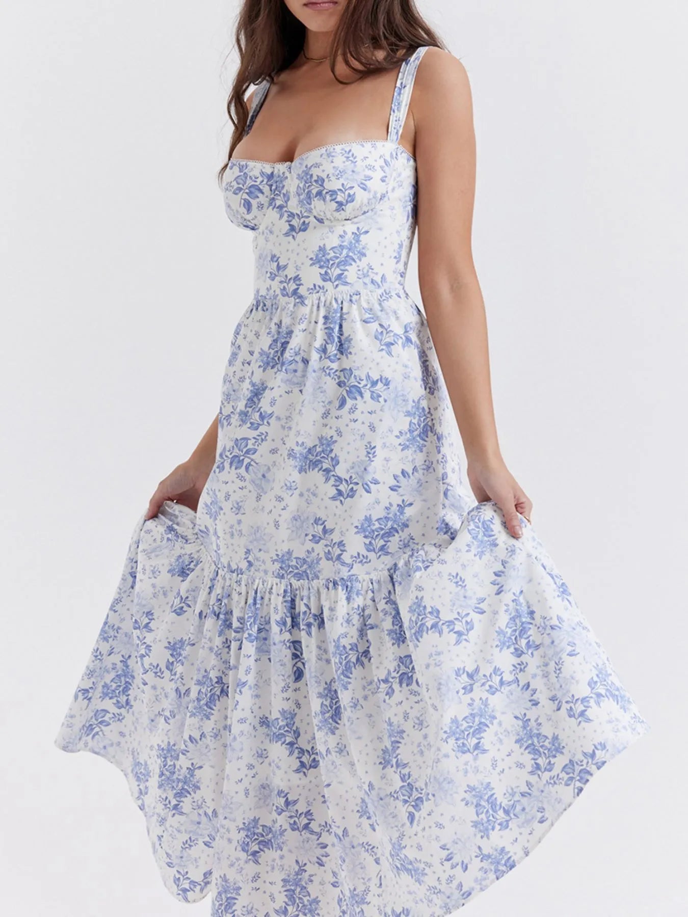 Floral Print Sweetheart Neck Midi Dress - Blushé Belle
