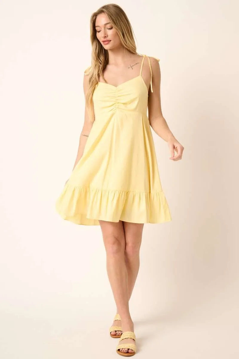 Mittoshop Ruched Detail Spaghetti Tie Mini Dress - Blushé Belle