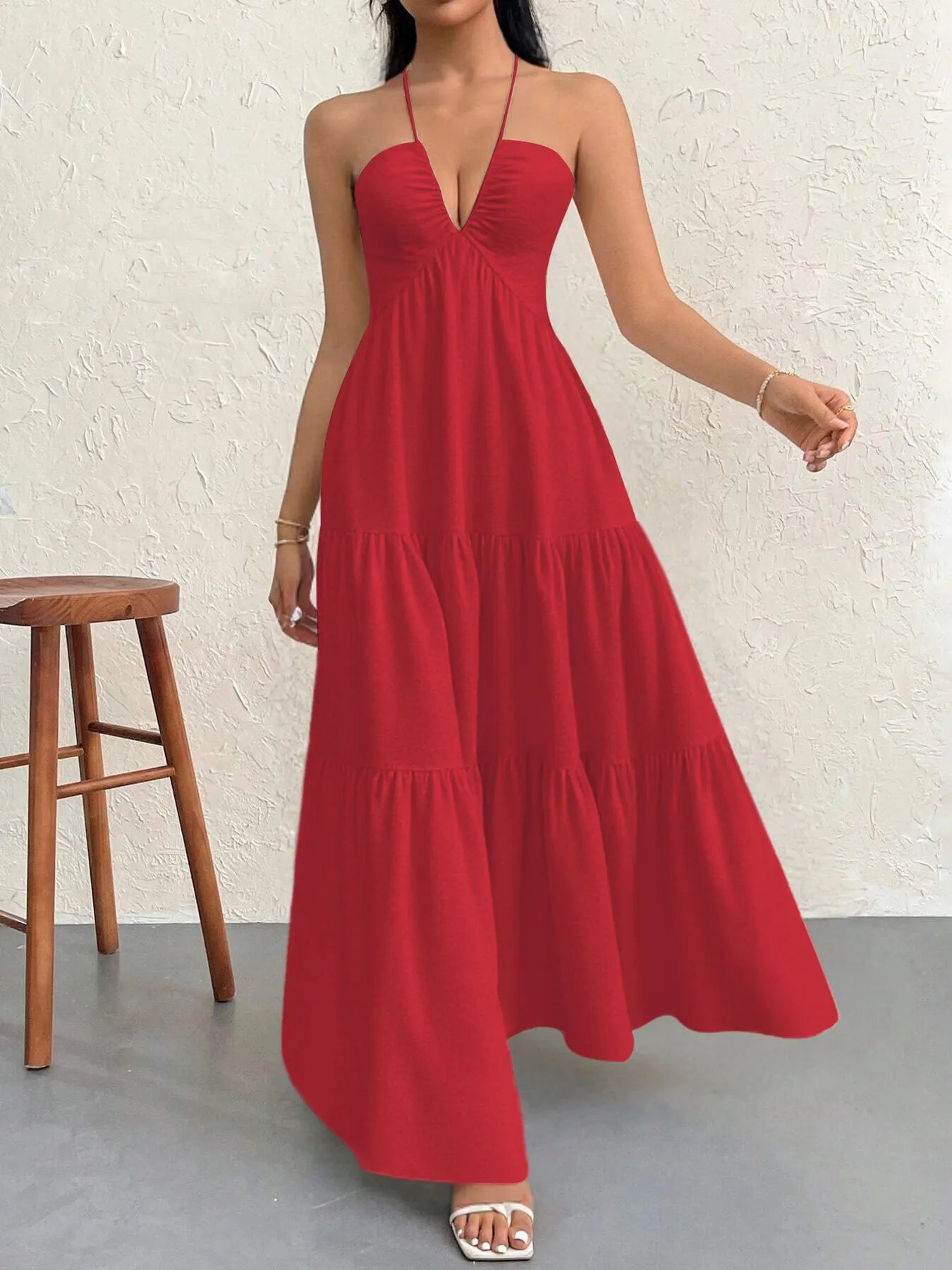 Halter Neck Tiered Maxi Dress - Blushé Belle