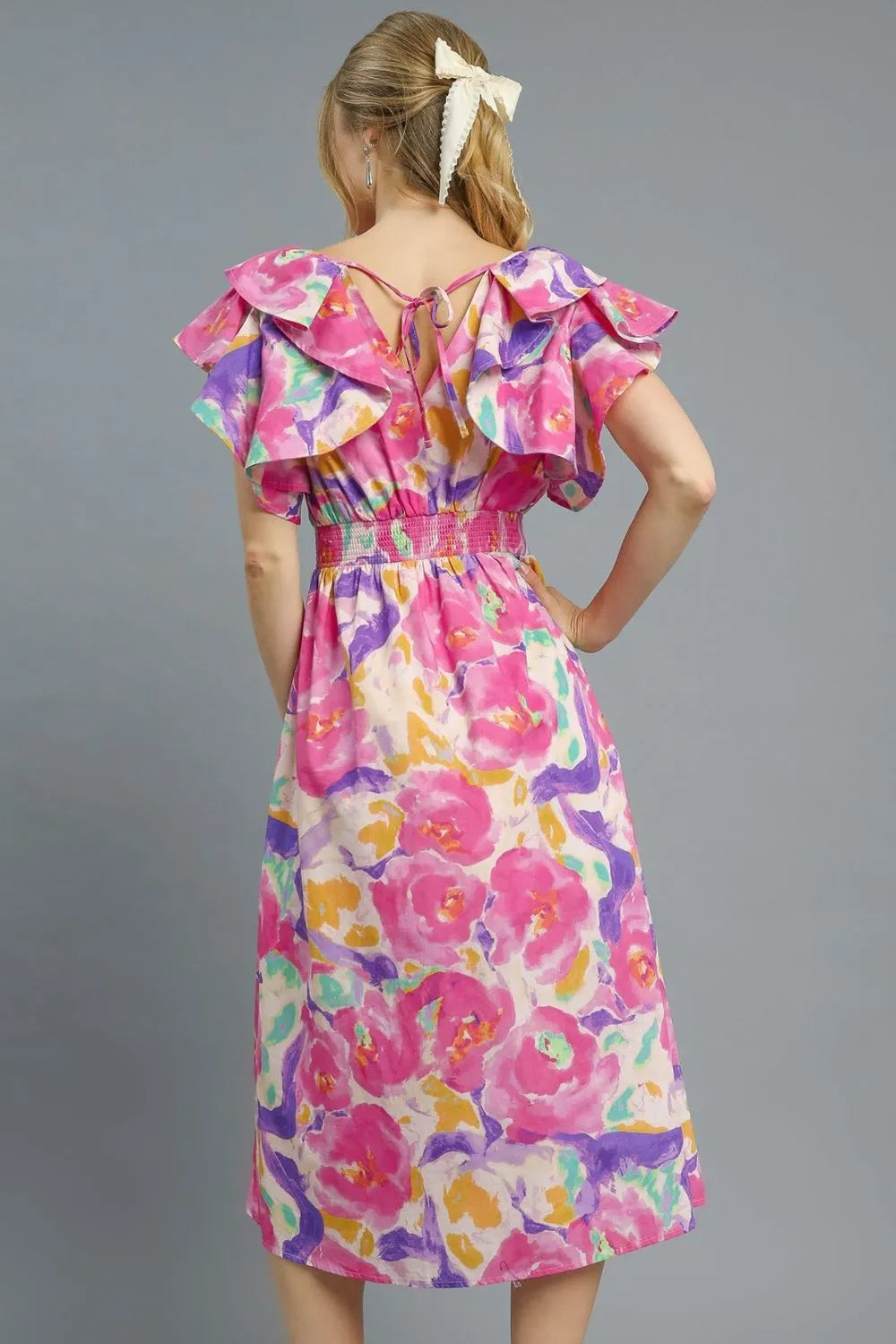 Umgee Floral Ruffled Cap Sleeve Midi Dress - Blushé Belle