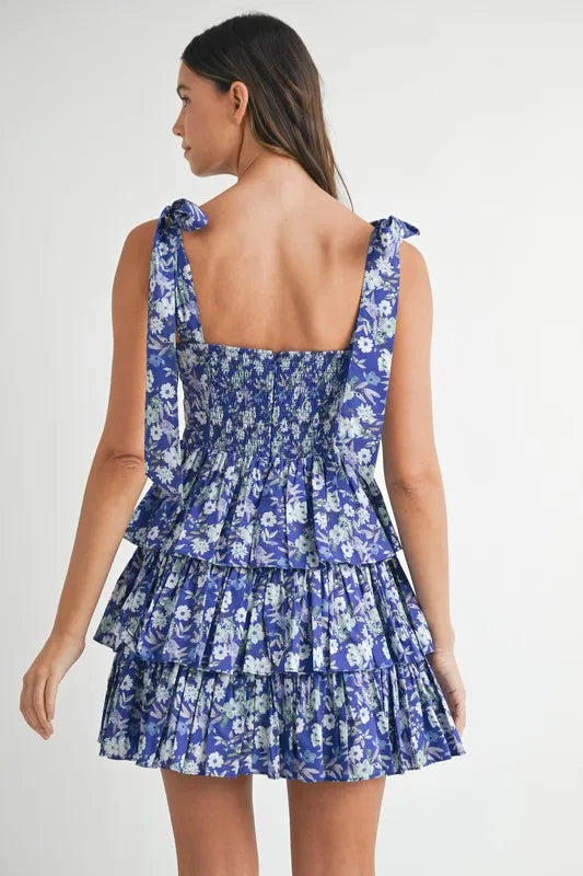 MABLE Floral Print Shoulder Tie Layered Mini Dress - Blushé Belle