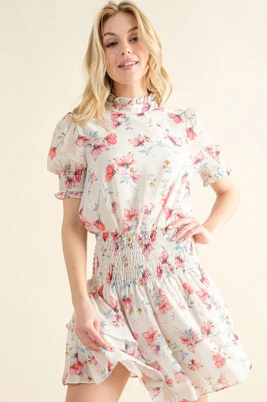 And The Why Floral Print Smocked Waist Mini Dress - Blushé Belle