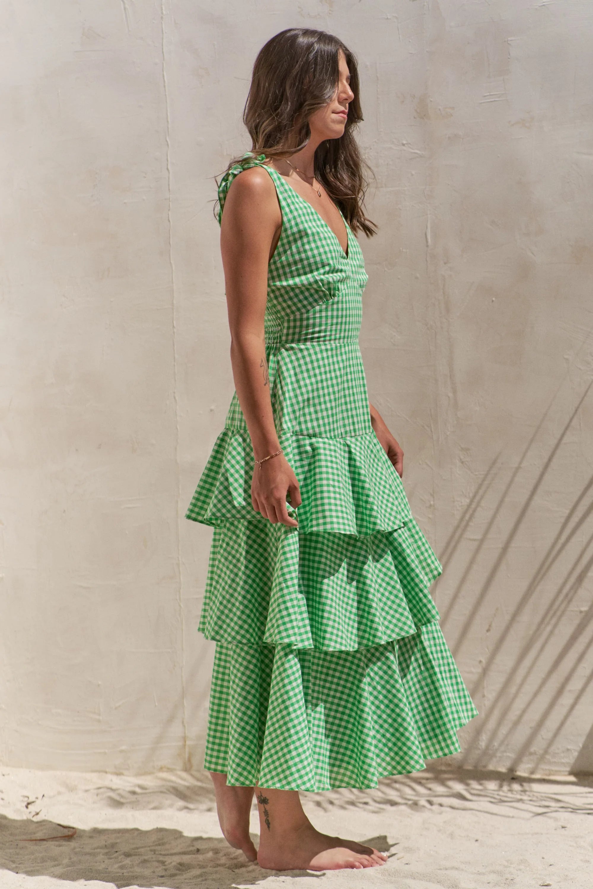 Jade By Jane Full Size Sleeveless Gingham Print Tiered Midi Dress Plus Size - Blushé Belle