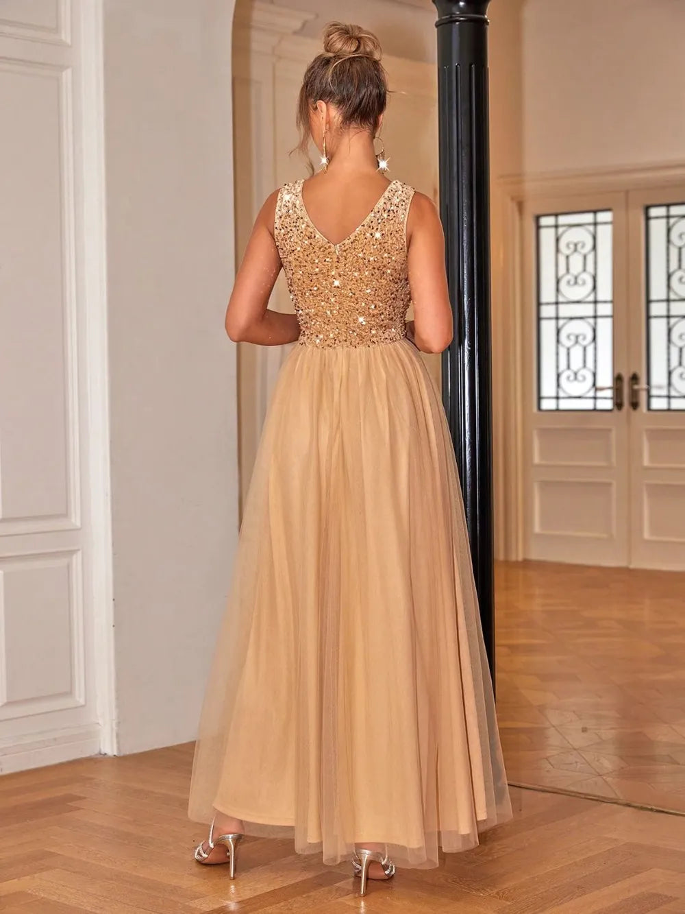 Sequin V-Neck Sleeveless Dress - Blushé Belle