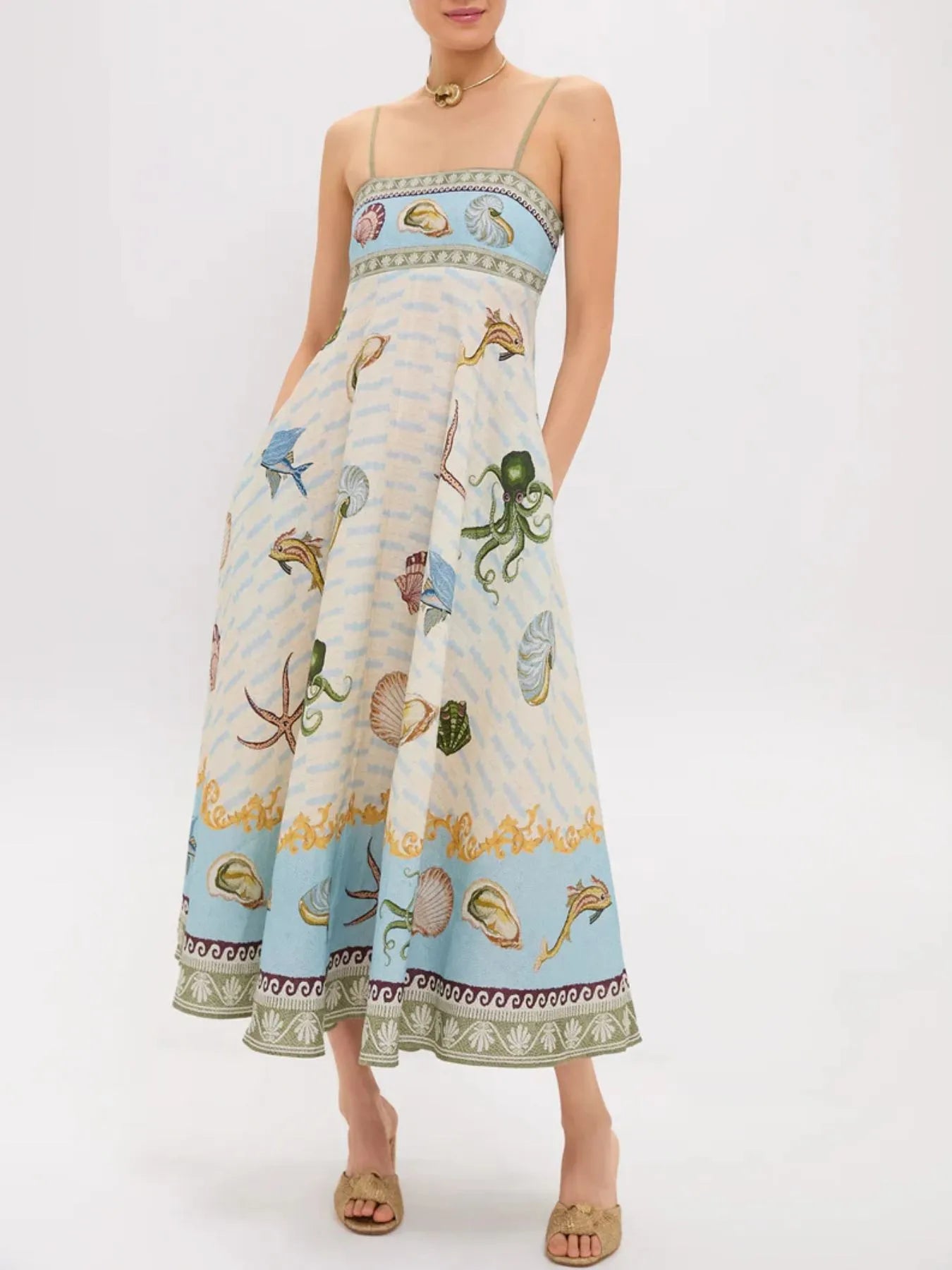 Ocean Print Spaghetti Strap Midi Dress - Blushé Belle