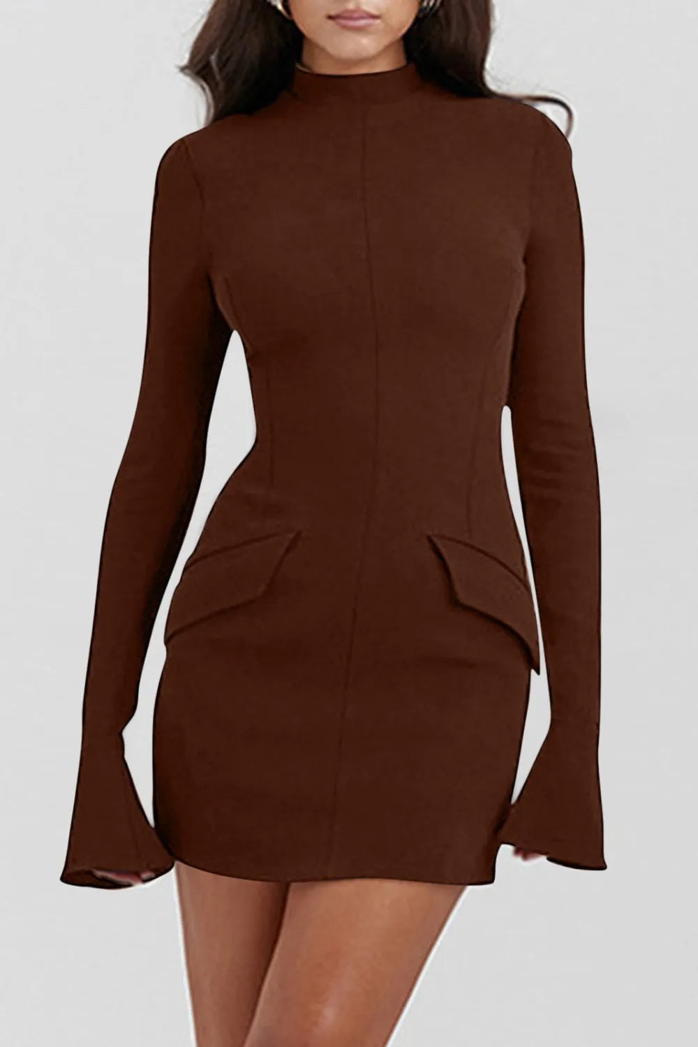 Mock Neck Long Sleeve Mini Dress - Blushé Belle